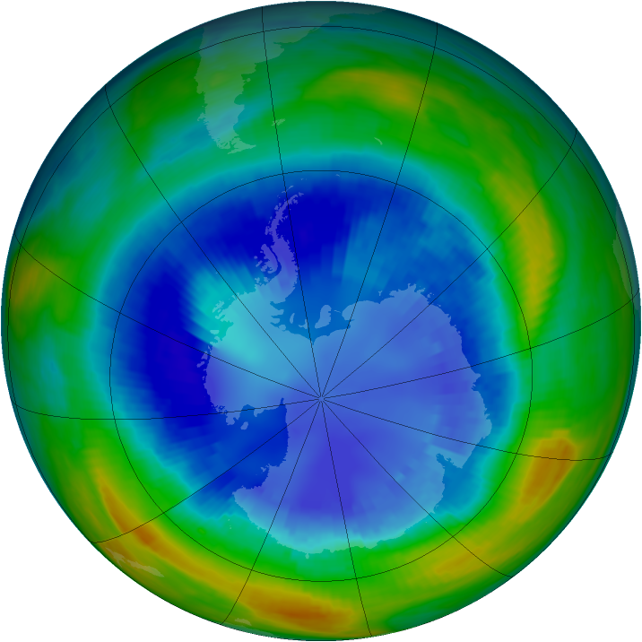 Antarctic ozone map for 28 August 1992